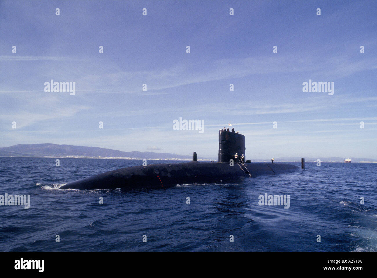 top of submarine on the surface of the sea Stock Photo