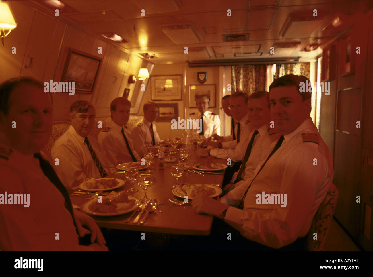 dinner in the officers mess on a submarine Stock Photo