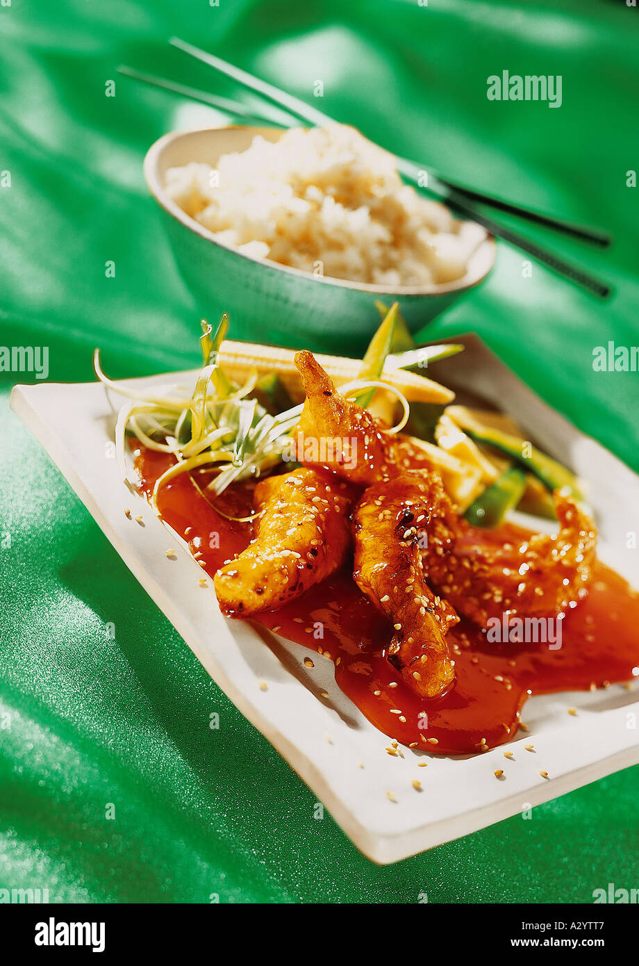 sweet and sour sesame seed chicken Stock Photo Alamy