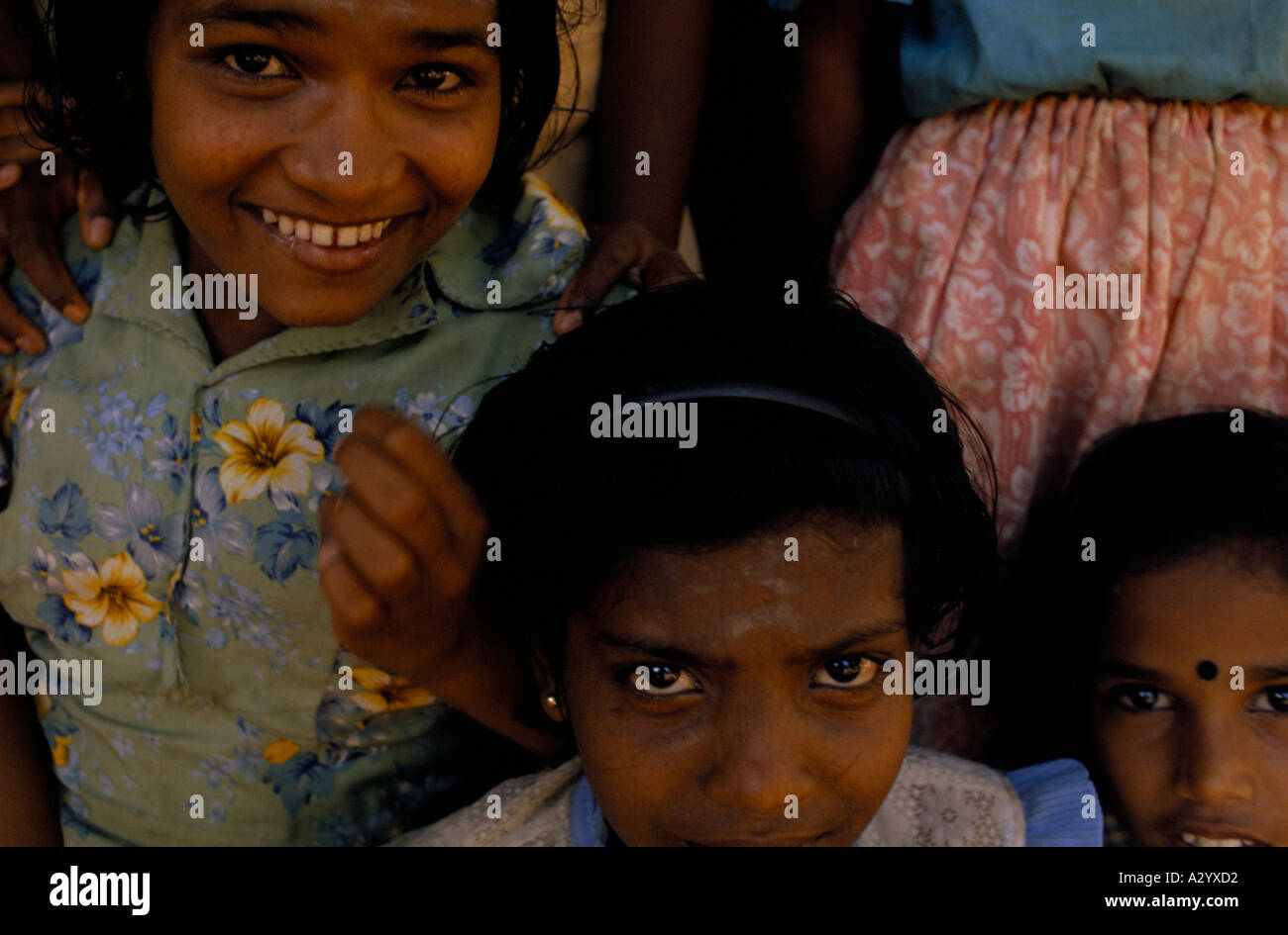 Young girls who were orphaned after Jaffna City was bombarded by the Indian and Sri Lankan Armies Stock Photo