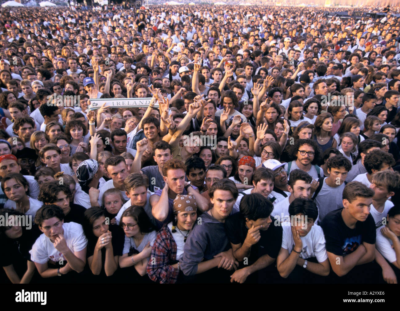 A crowd of fans at a U2 concert in Paris Stock Photo