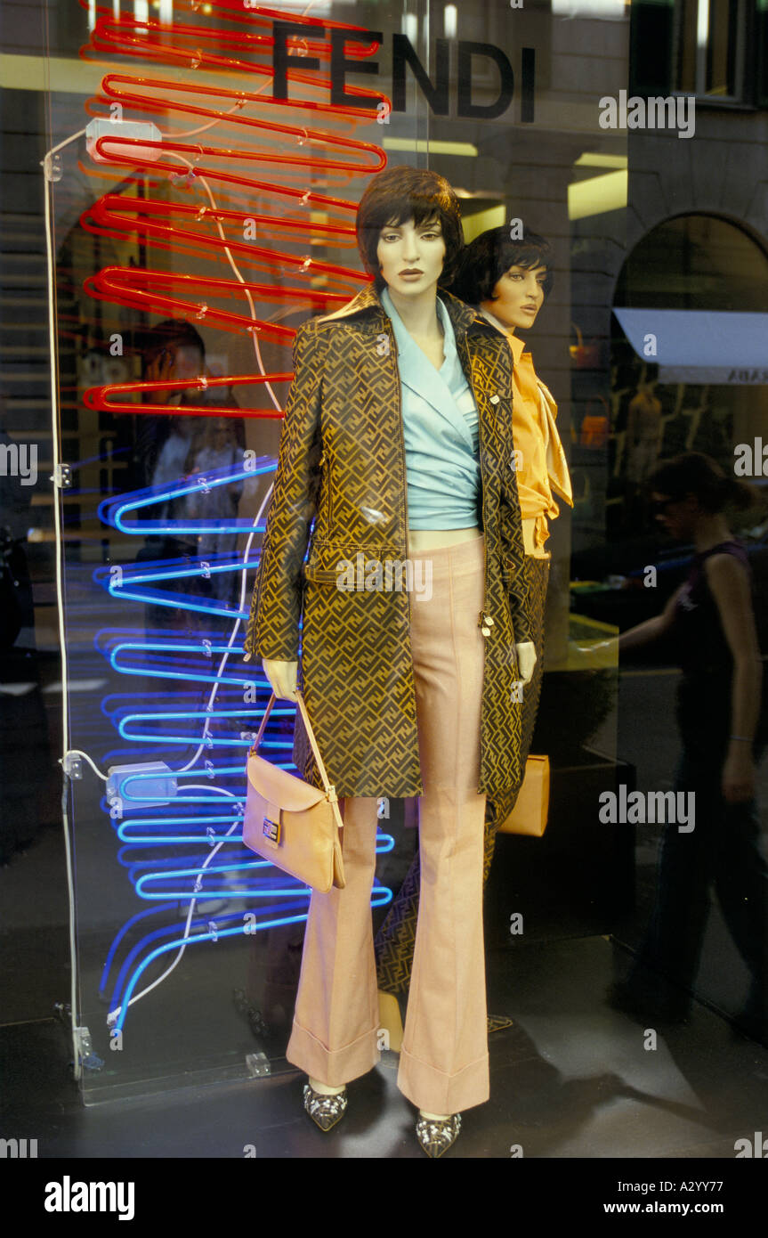Dummies in window of  the designer shop Fendi in Via Spiga  District of Milan Stock Photo