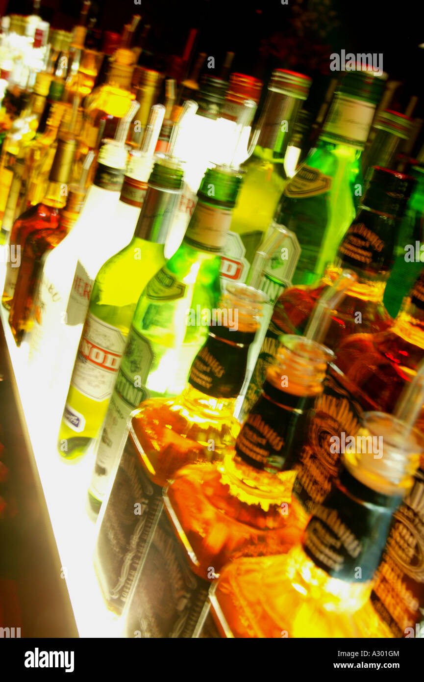 Bottles of alcohol in bar Stock Photo Alamy