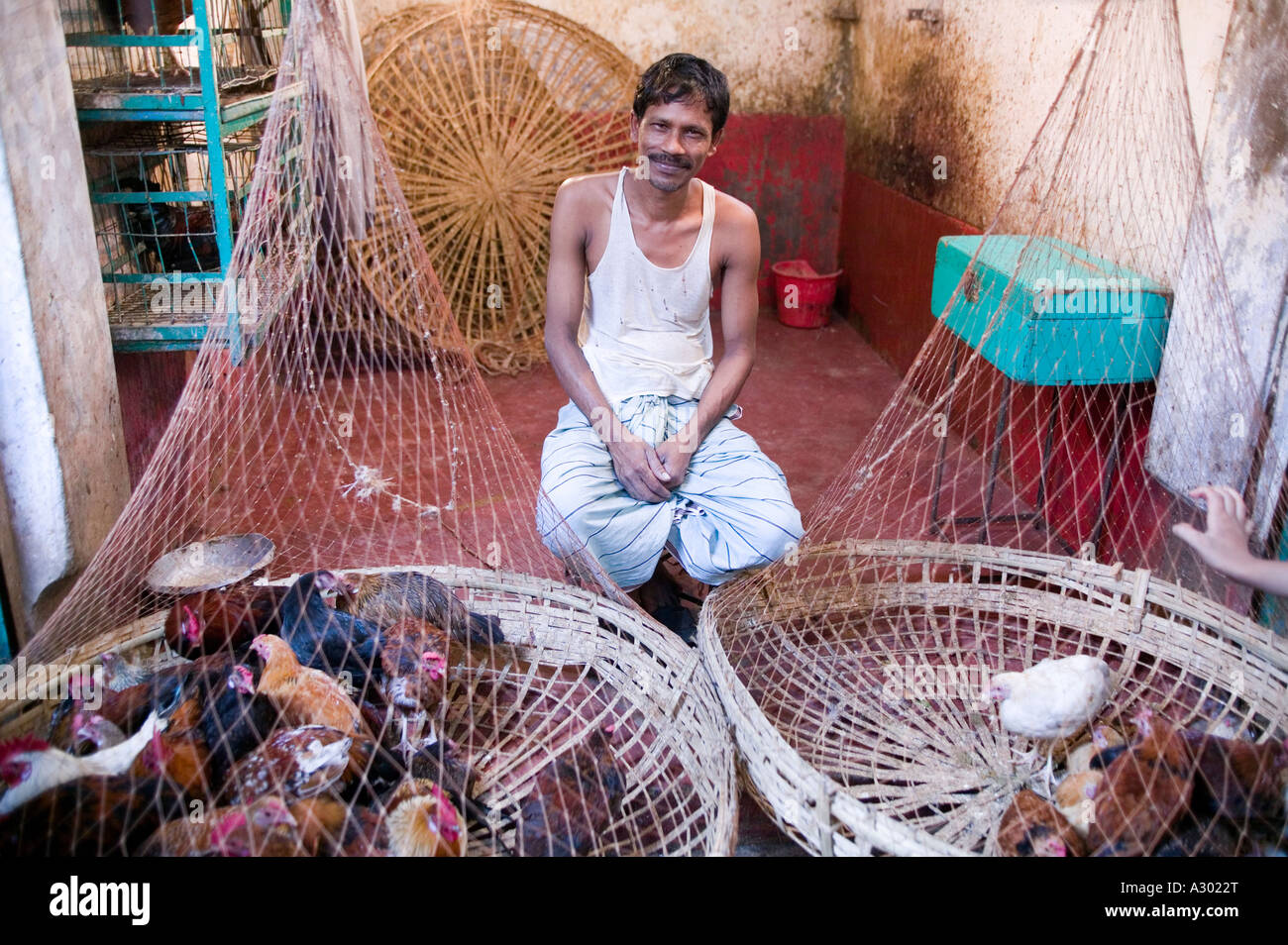 A man selling live chickens in a market in Dhaka Bangladesh Stock Photo