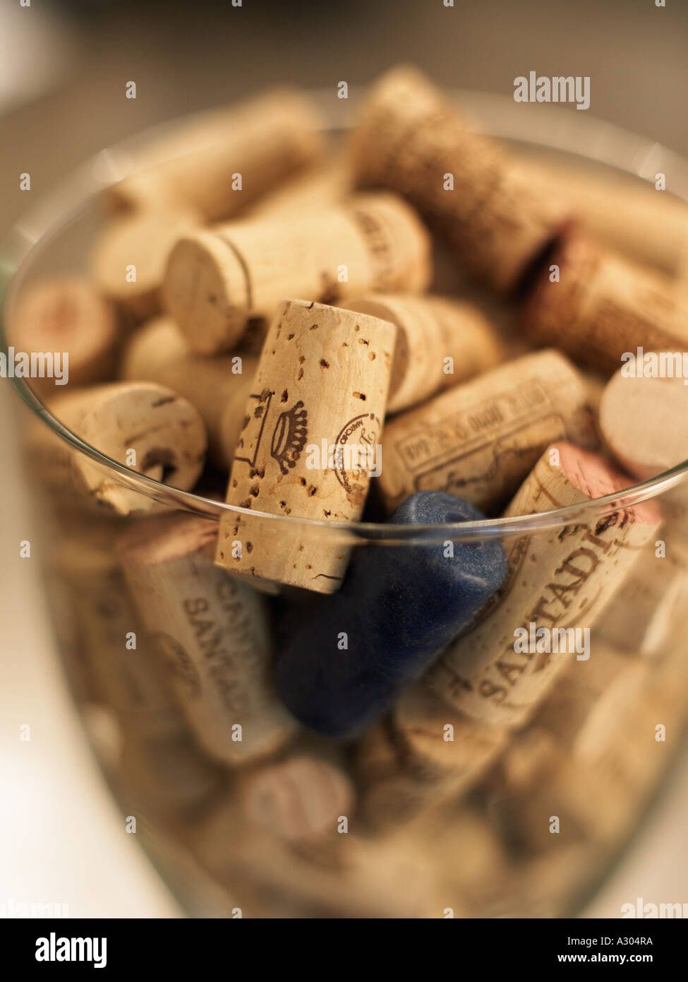 Bowl of wine bottle corks Stock Photo