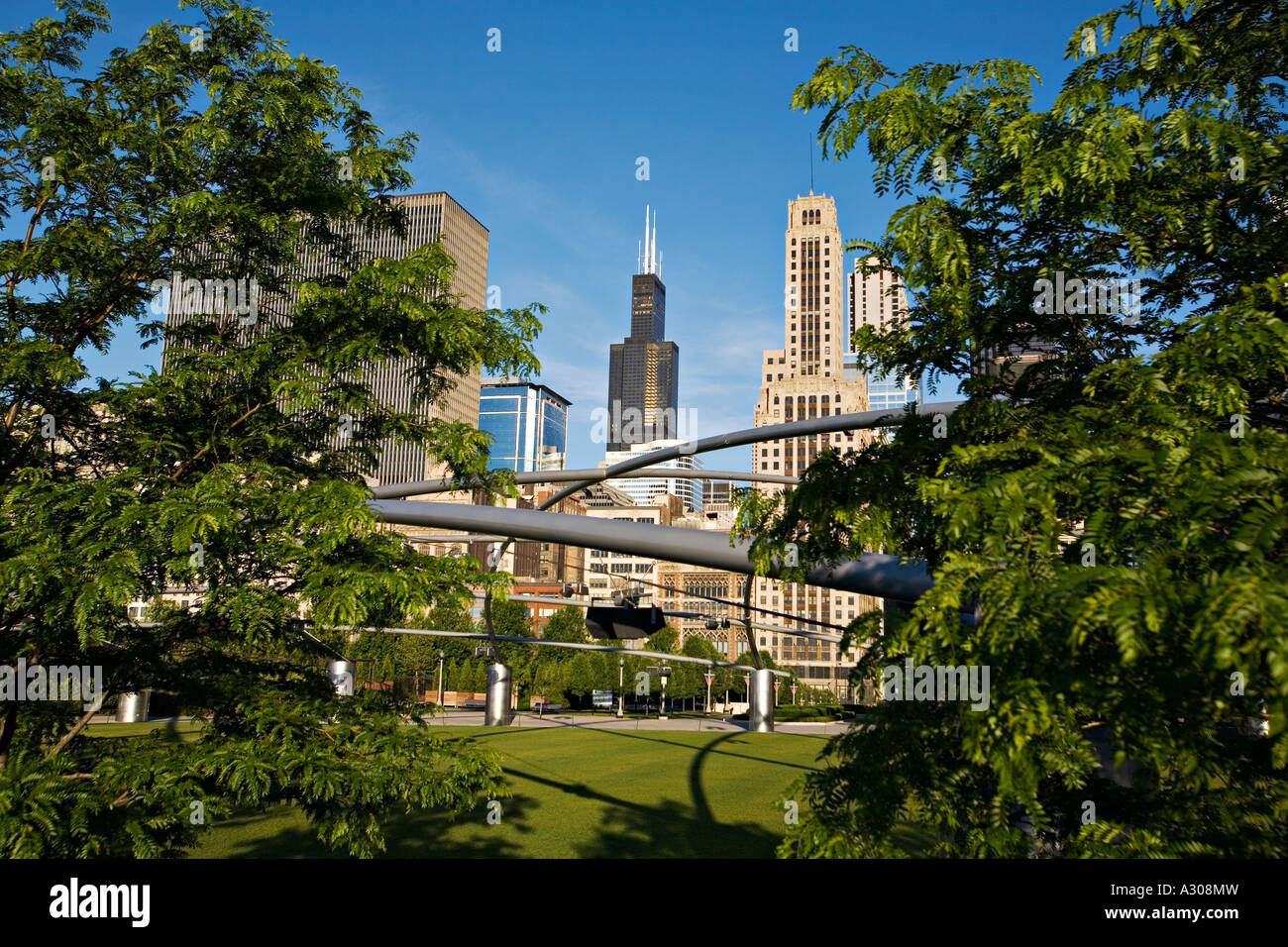 ILLINOIS Chicago Sears Tower and skyline viewed from Millennium Park ...