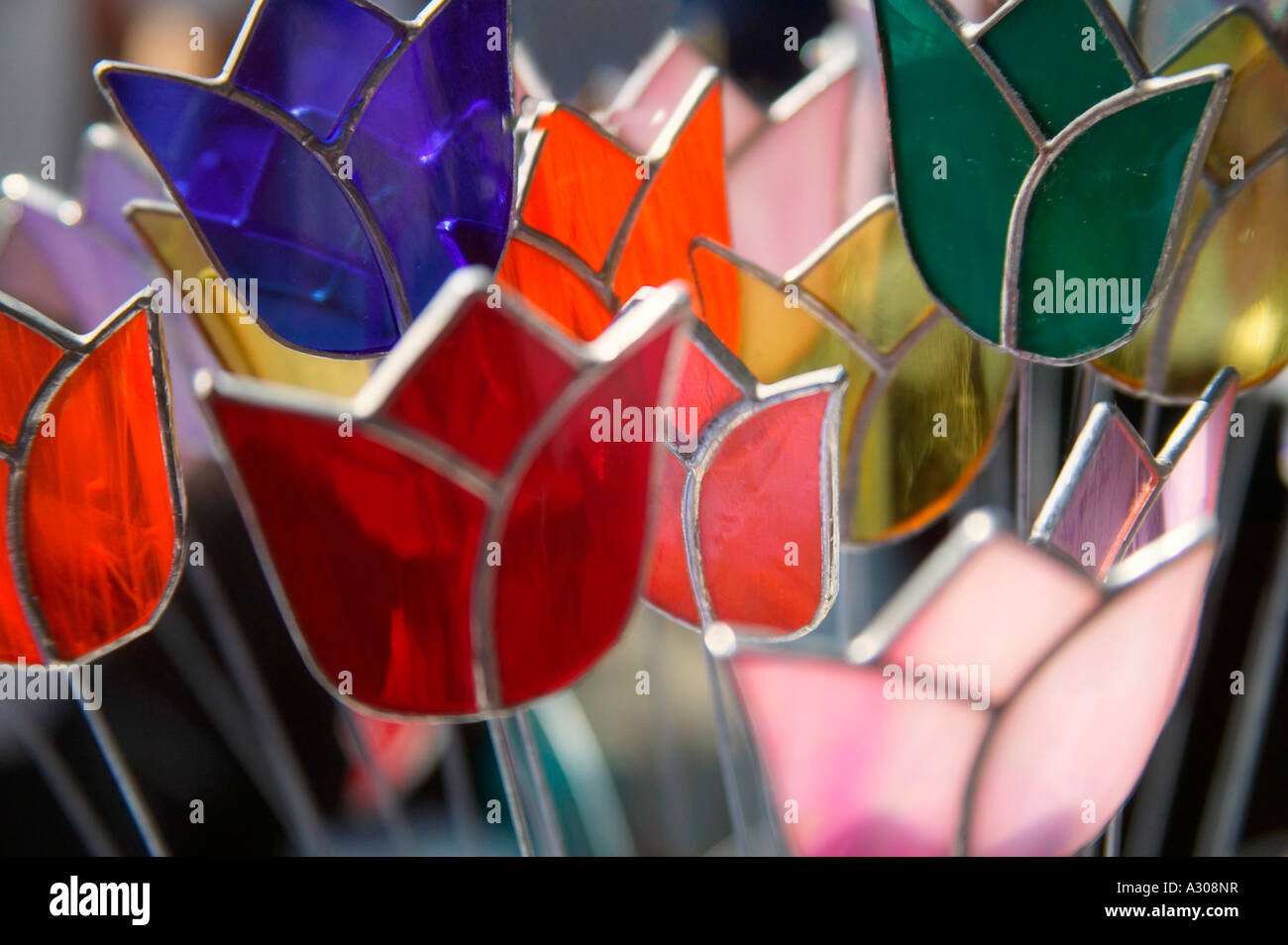 Glass made tulip decoration in Keukenhof Gardens Amsterdam Netherlands