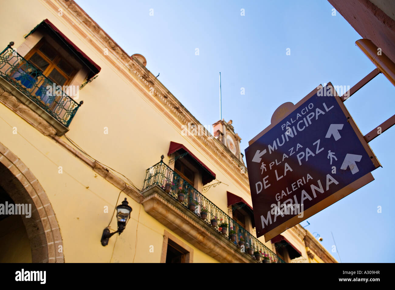 MEXICO Guanajuato Direction sign with arrows to various sites of interest in city UNESCO World Heritage site Stock Photo