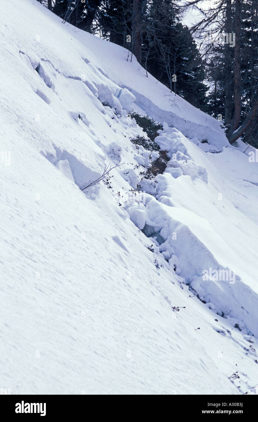 Avalanche fissure cracks that start avalanches Stock Photo