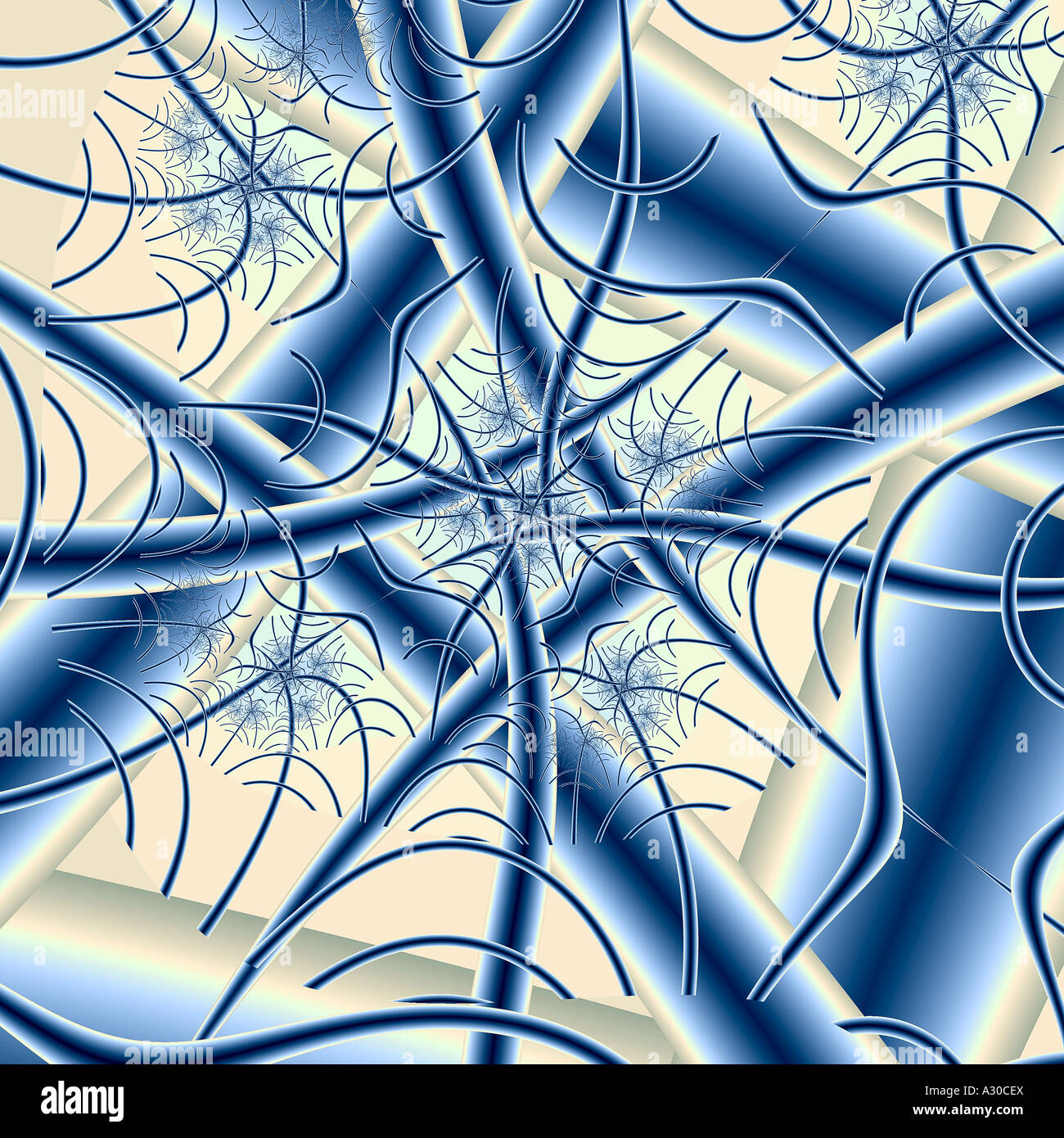 Computer generated fractal image blossom creative dream impression design digital effect raster illustration psycho blue Stock Photo