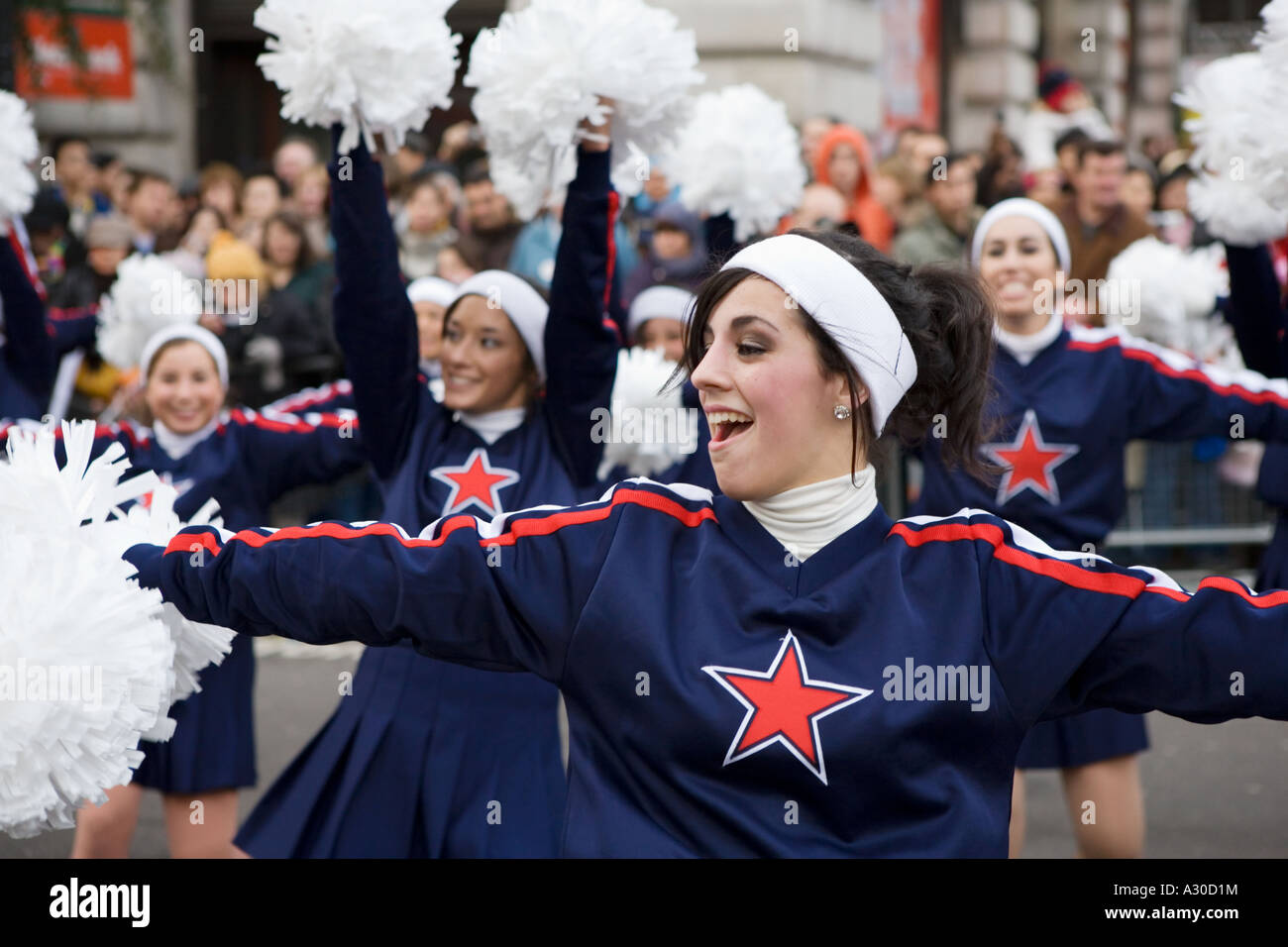 Cheerleaders performing at the London New Year's Day Parade 2007 Stock Photo