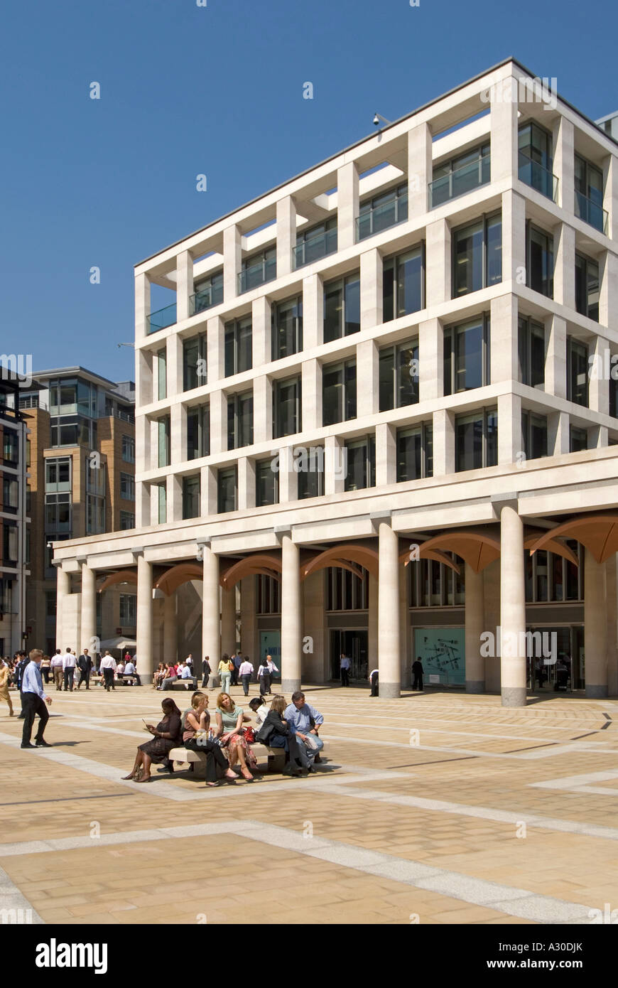 People in Paternoster Square Portland stone construction materials