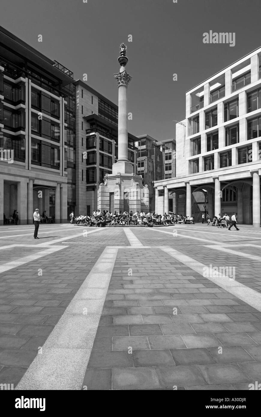 Redeveloped Paternoster Square & Portland stone Corinthian column close to relocated offices & entrance to London Stock Exchange City of London UK Stock Photo