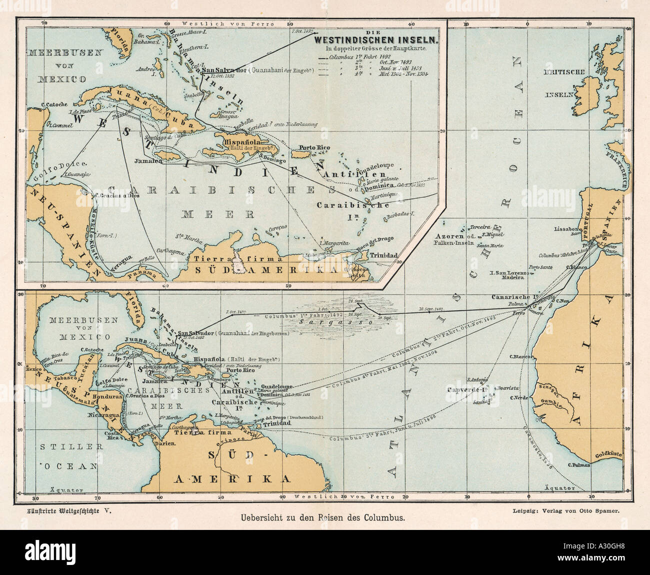 Columbus Voyage Map Stock Photo: 6074391 - Alamy