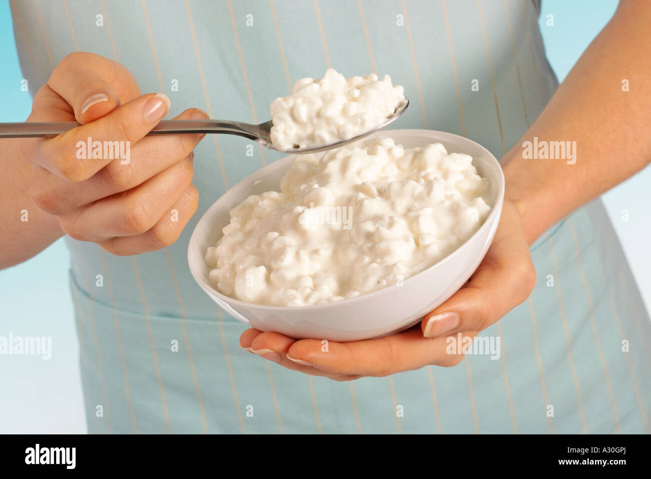 Woman Eating Cottage Cheese Stock Photo 10630409 Alamy