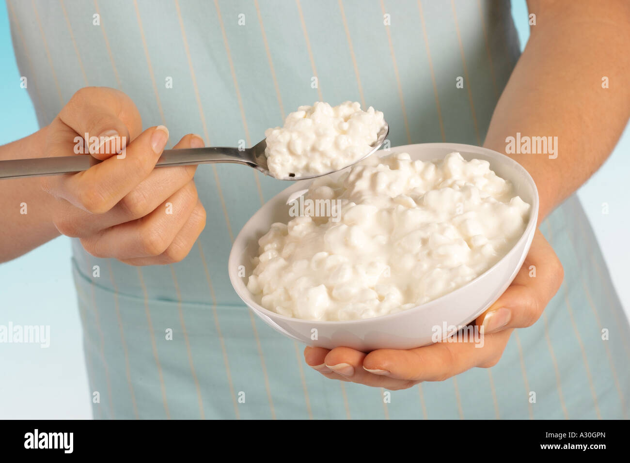 Woman Eating Cottage Cheese Stock Photo 10630412 Alamy