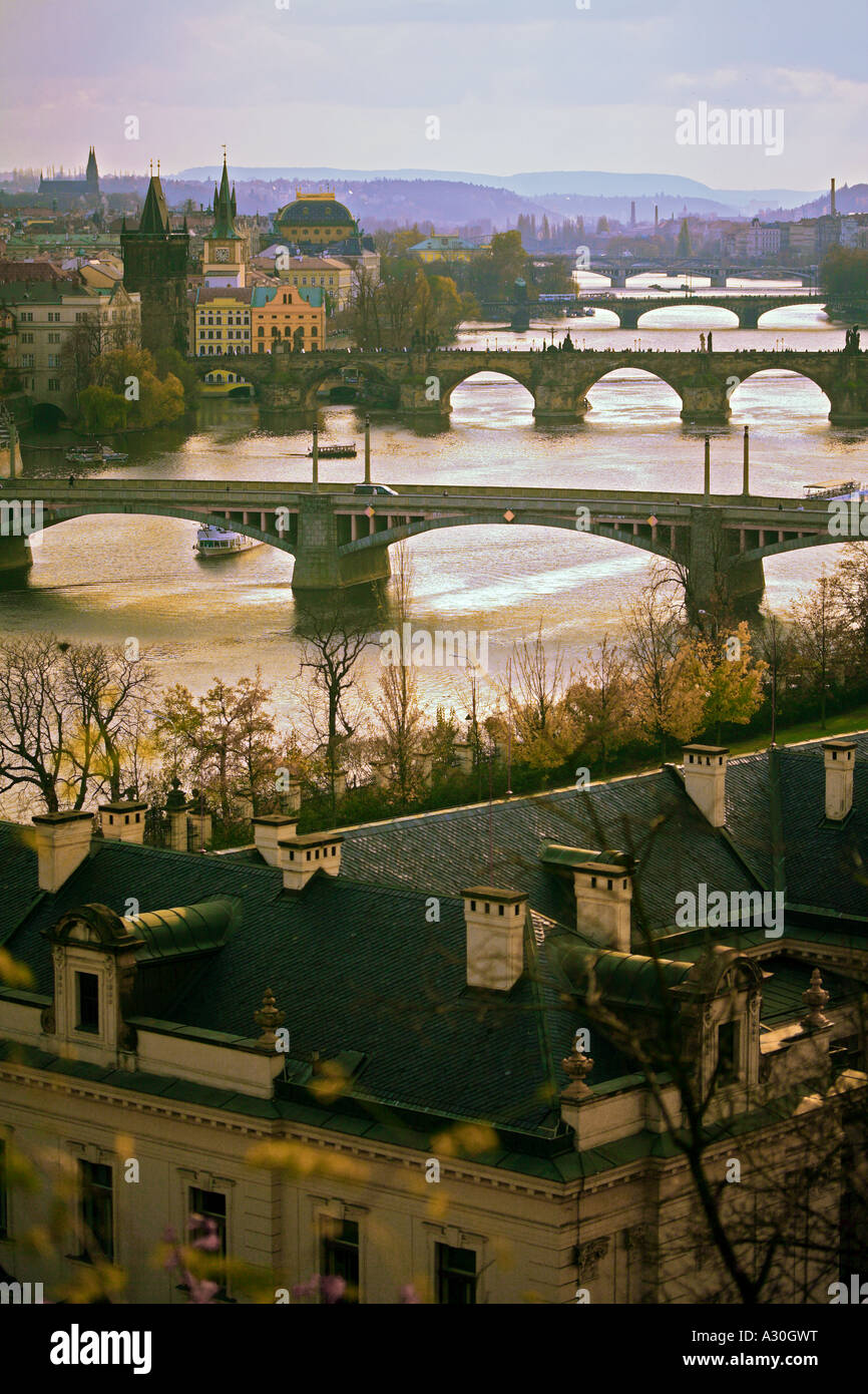 View Of The Vltava River From Letna park Prague Czech Republic Europe Stock Photo