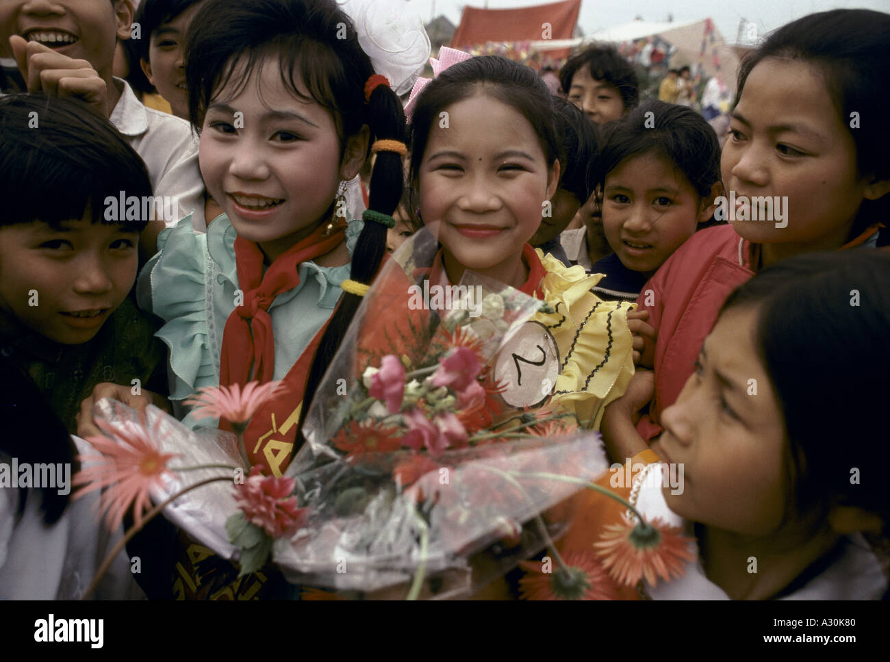 vietnam 1994 beauty talent contest at a school on national children s day 1994 Stock Photo