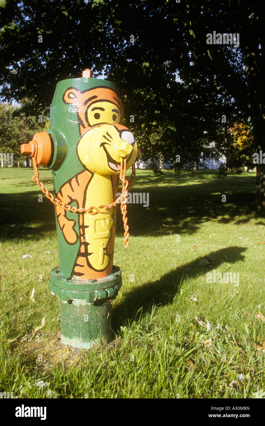 A fire hydrant painted as the cartoon character Tigger in New Carlisle in Quebec Stock Photo