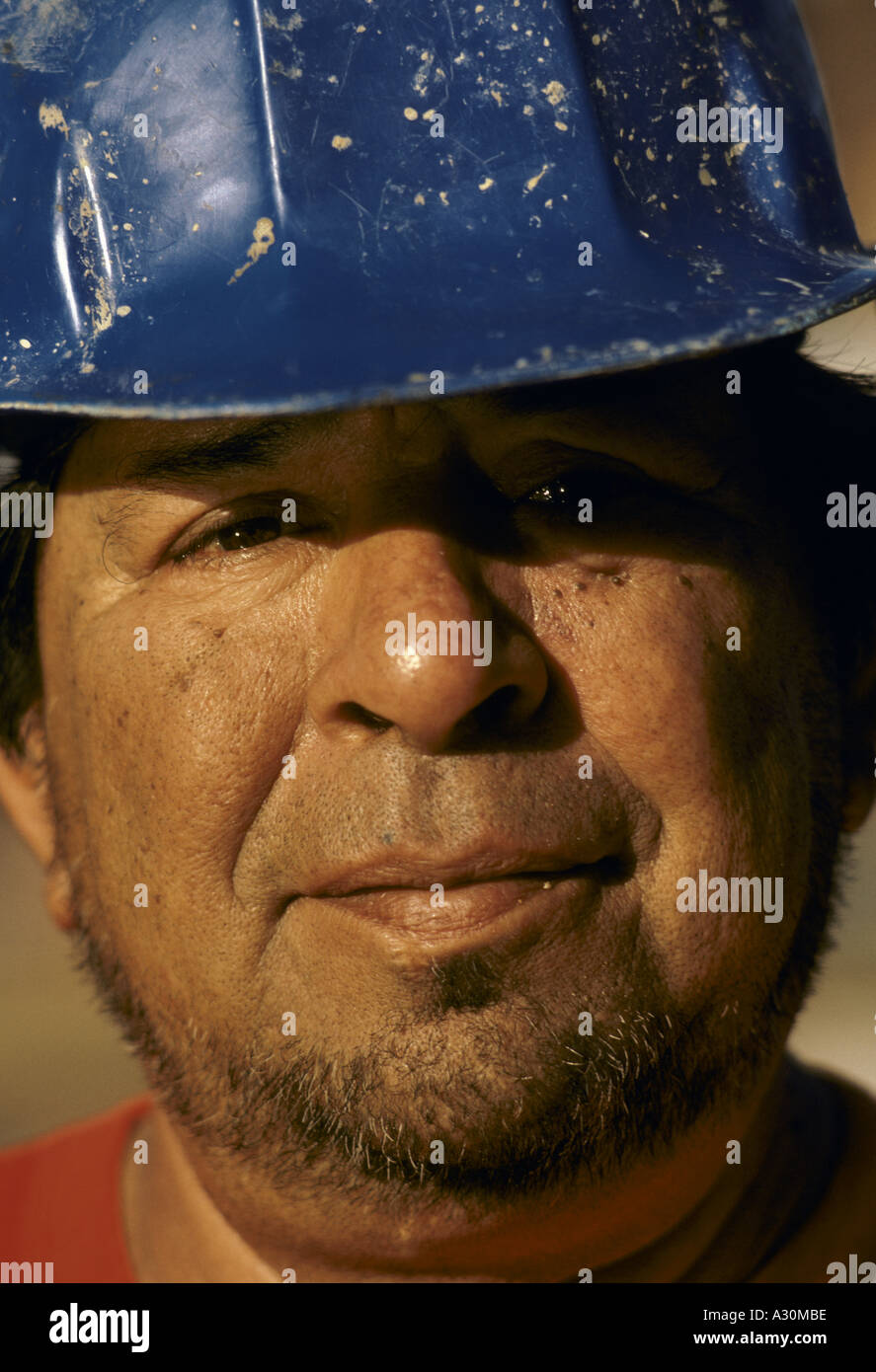 construction worker in usa wearing hard hat Stock Photo
