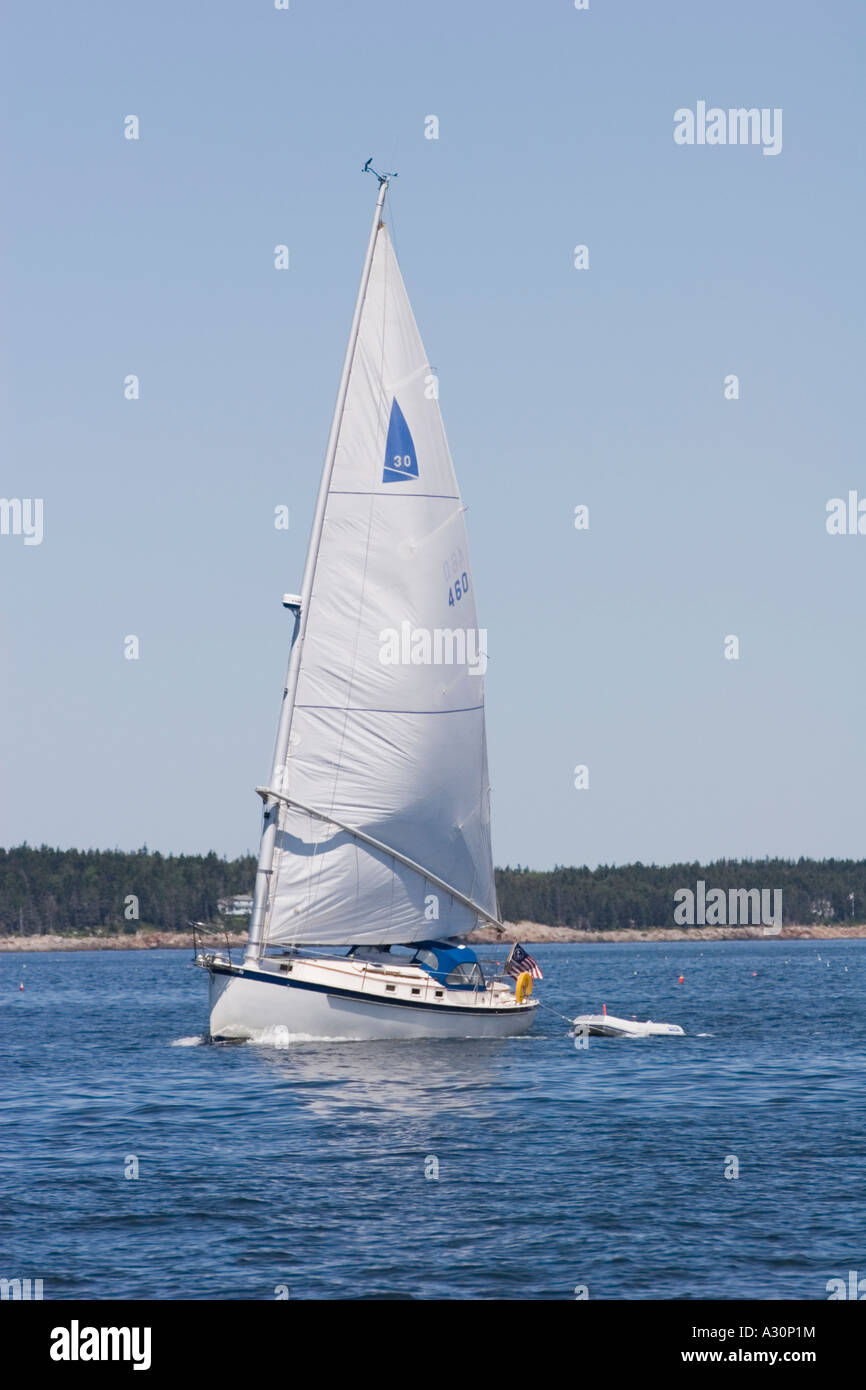 A Nonesuch Sailing Vessel Under Sail in Muscongus Bay, Maine Stock Photo