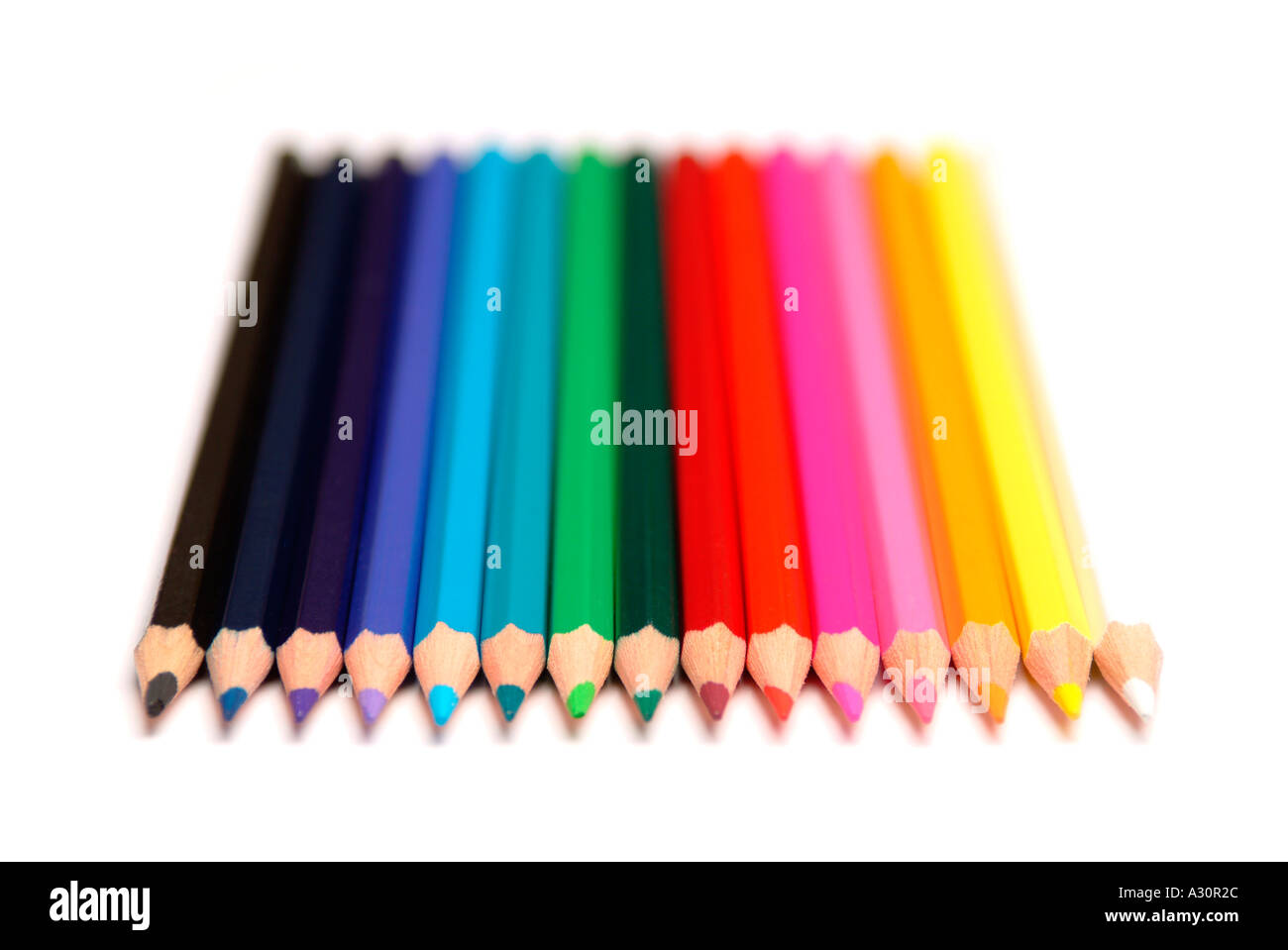 Colored Pencils Laying In Row Colorful Rainbow Set Stock