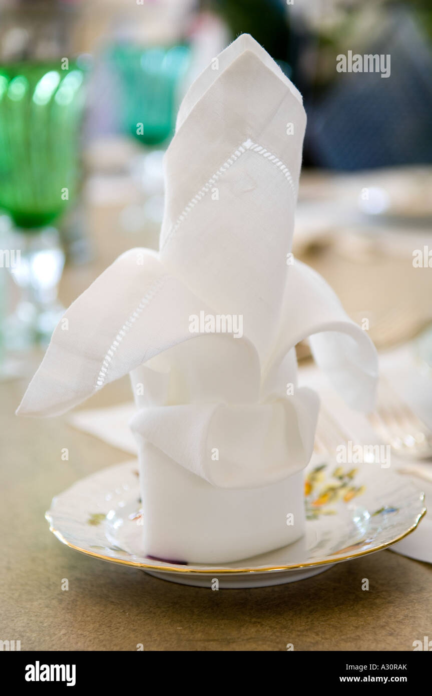 Folded white napkin on a side plate Stock Photo Alamy