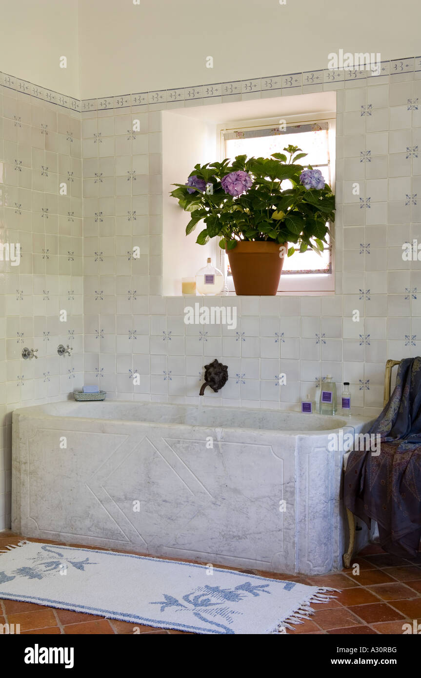 A stone bath in Provence with tiled walls Stock Photo