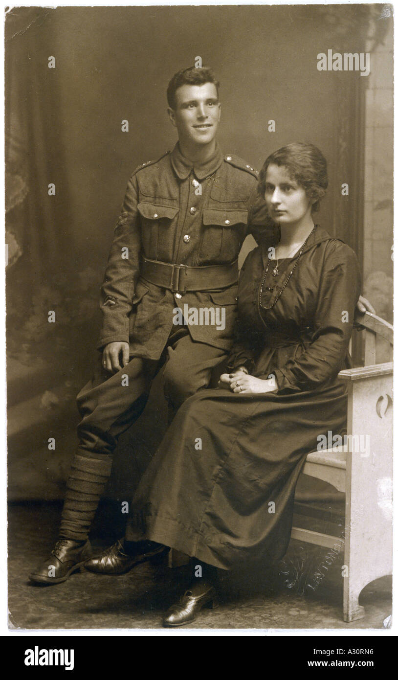 1918 WW1 postcard wedding photo of British soldier and his wife 1918 WW1 postcard wedding photo of British soldier and his wife