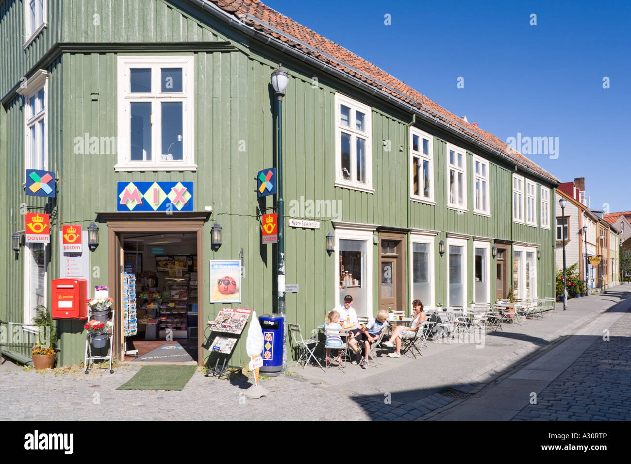 A corner shop in Nedre Bakklandet, a side street in Trondheim, Norway Stock Photo