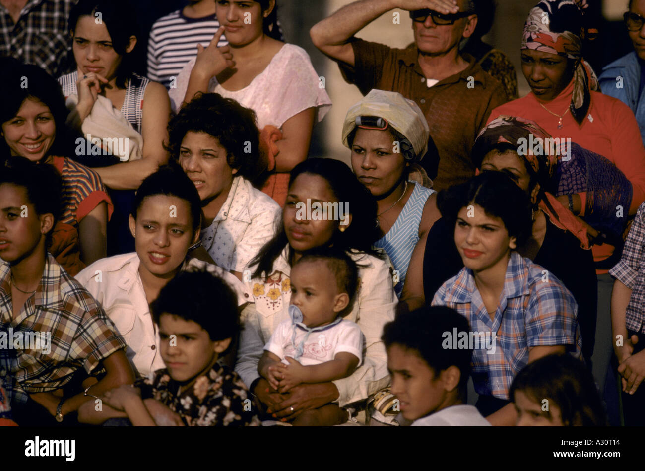 Crowds of people at a rally celebrating the anniversary of the Cuban Revolution, Cuba Stock Photo