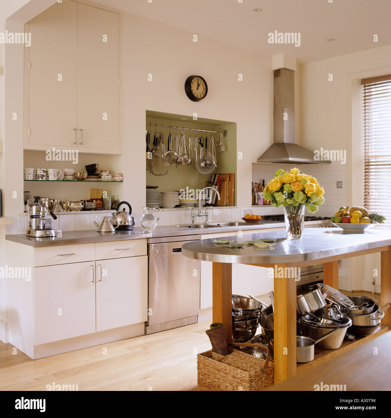 a contemporary kitchen in a London townhouse with a metaltopped