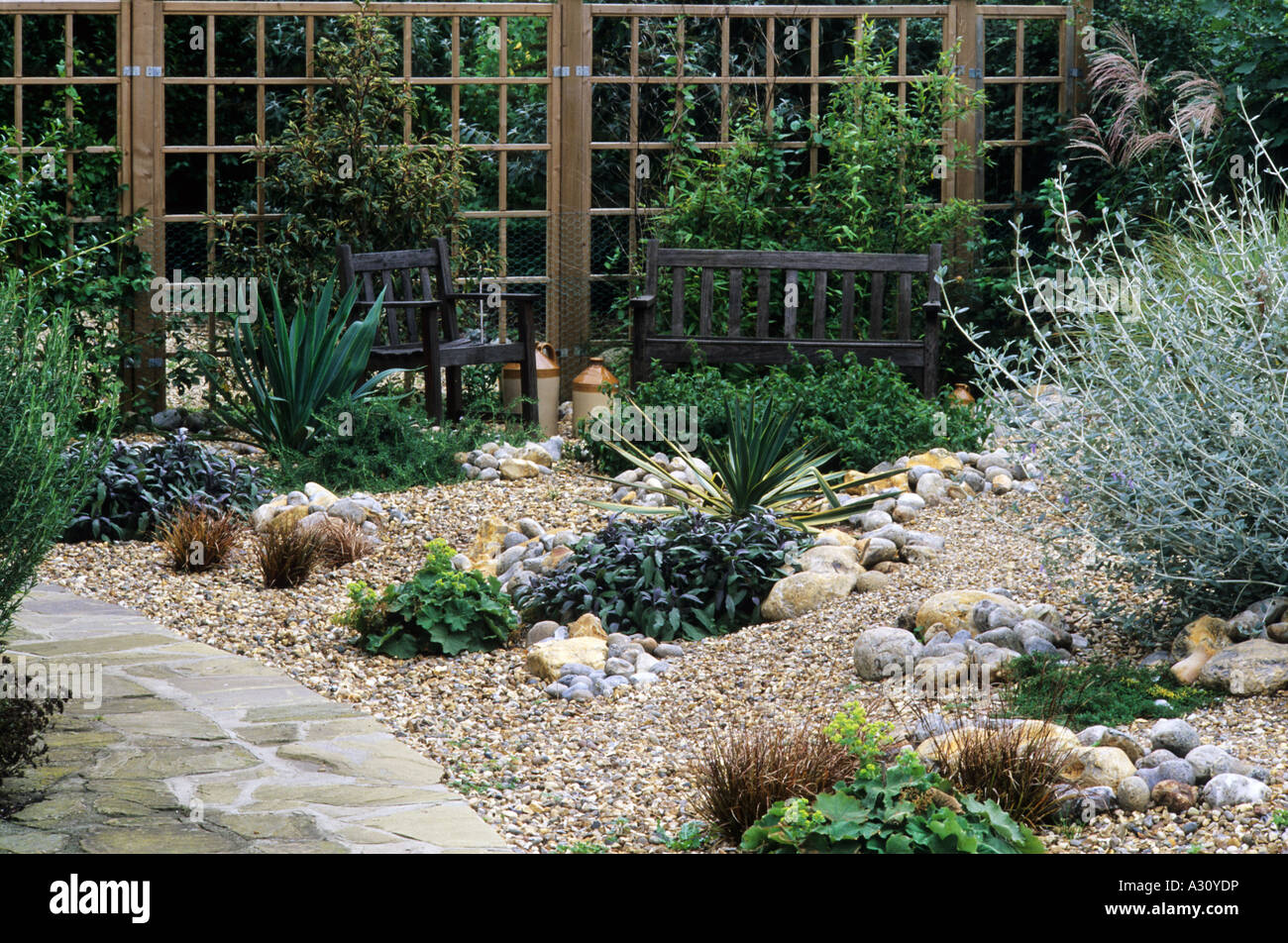 Gravel Garden Path Trellis Bench Drought Tolerant Plants Pebbles