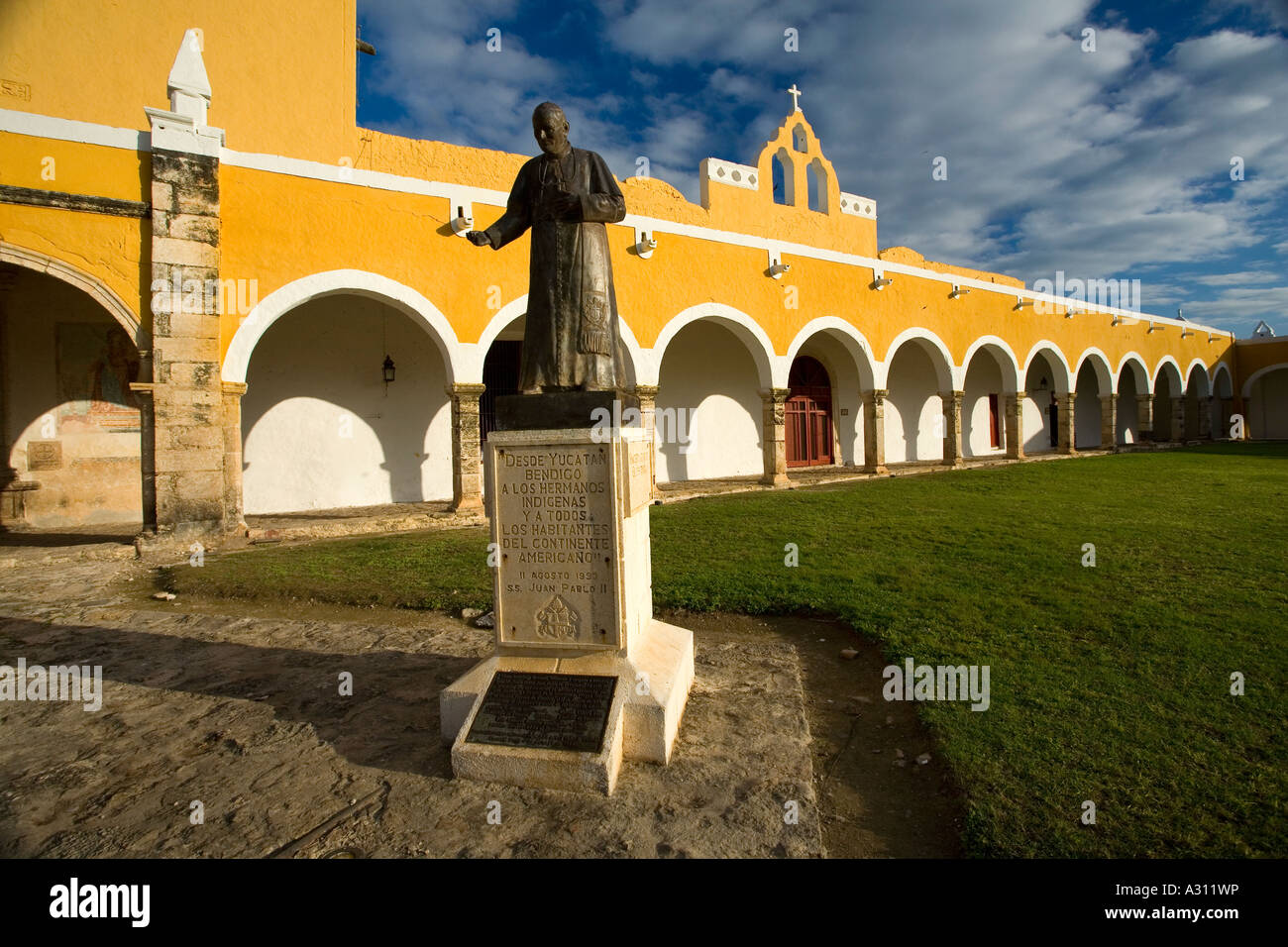 Statue of Pope John Paul II at the Franciscan convent of San Antonio de Padua in Izamal Mexico Stock Photo