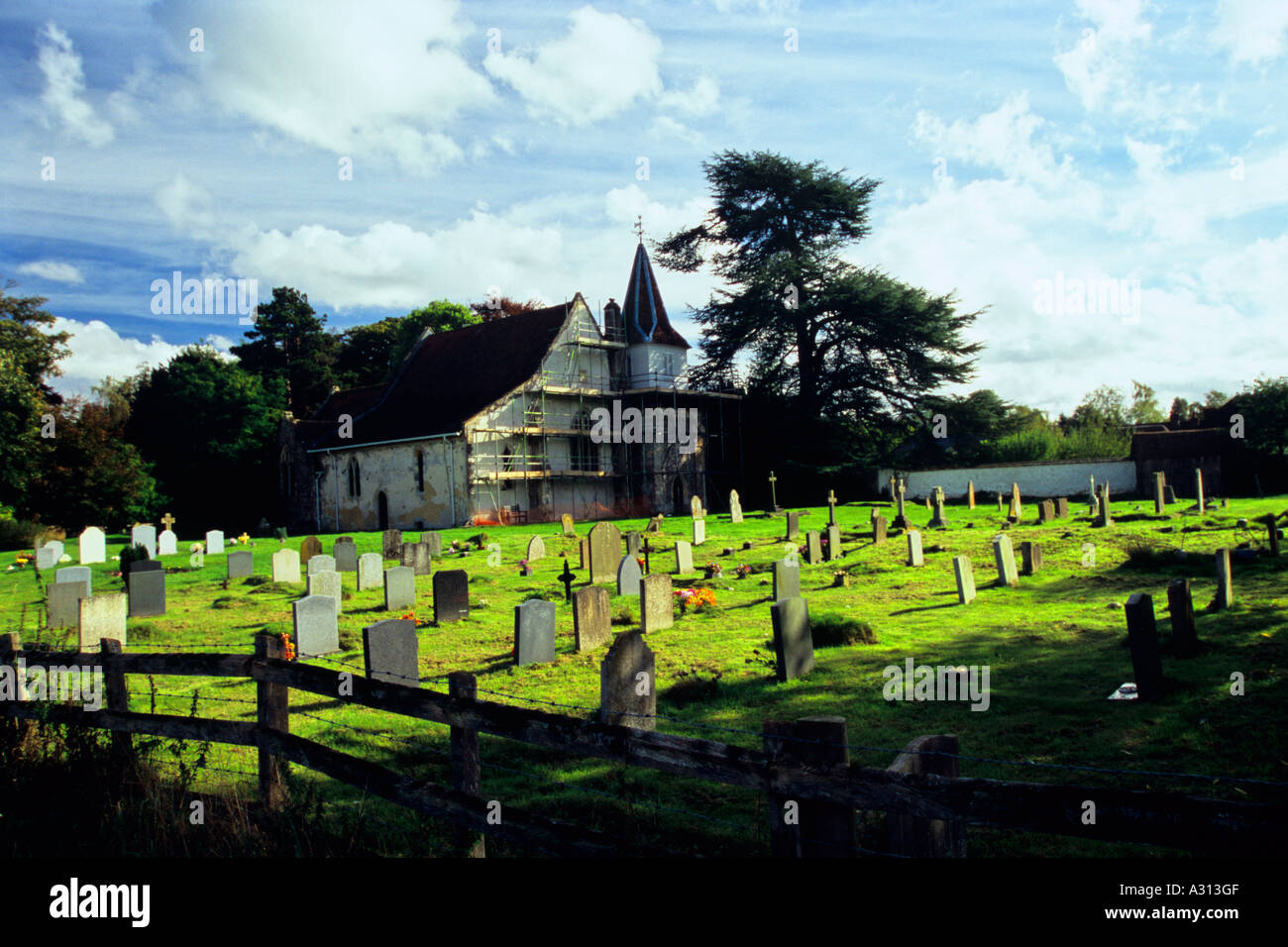 Chilbolton village church under restoration Hampshire England UK Stock ...