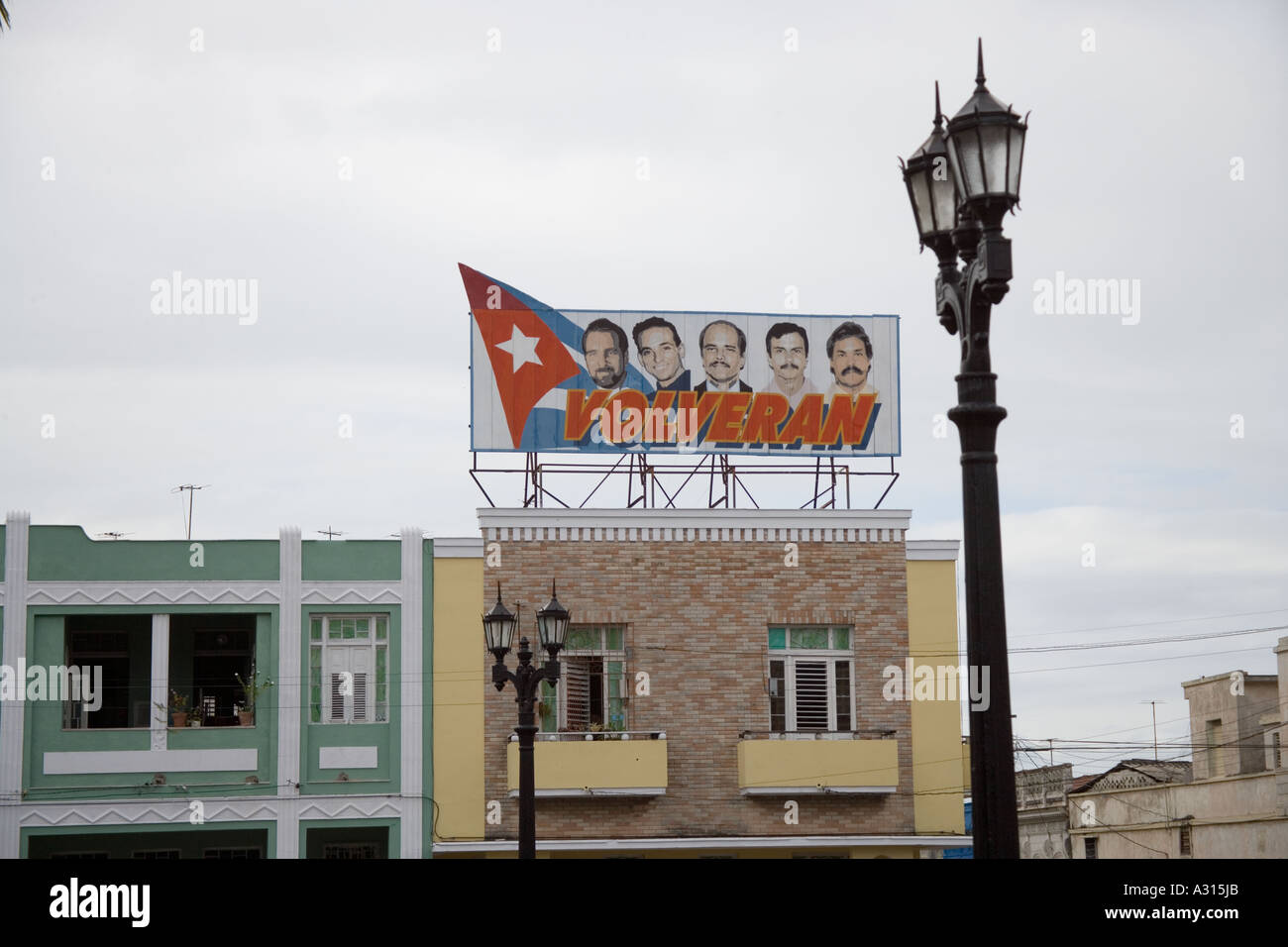 Revolutionary poster in the Parque Jose Marti  in Cienfuegos, Cuba Stock Photo