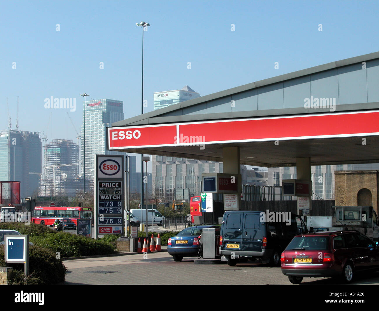 Esso Petrol Station corporate branding sign, East London, 2002. Stock Photo