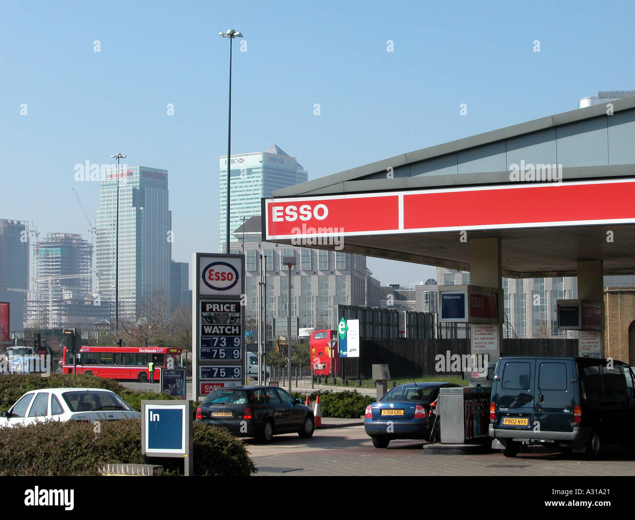 Esso Petrol Station corporate branding sign, East London, 2002. Stock Photo