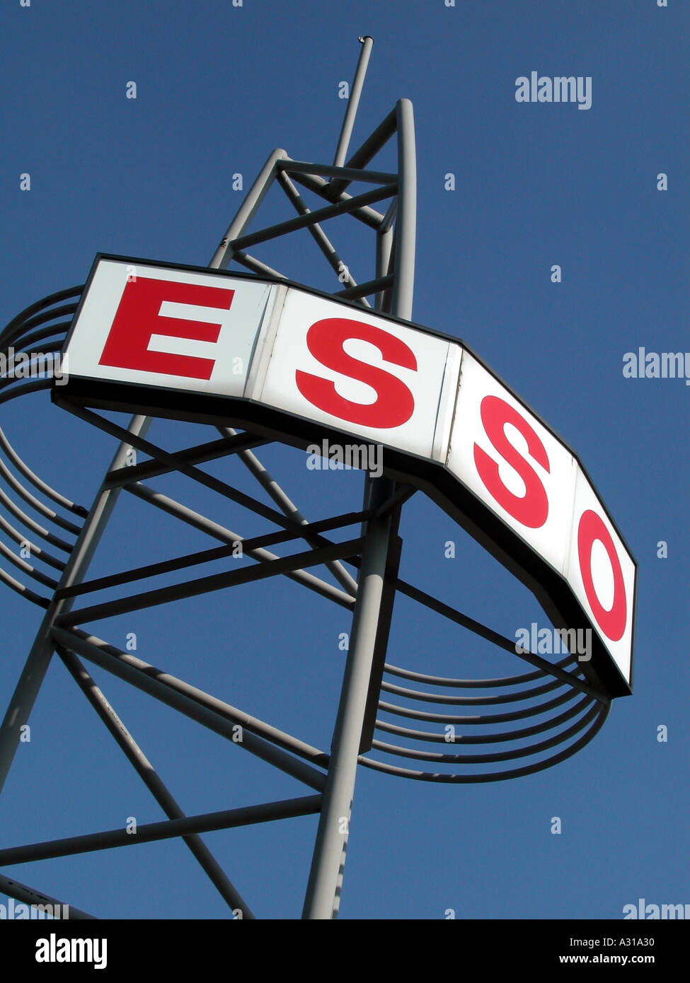 Esso Petrol Station corporate branding sign, East London, 2002. Stock Photo