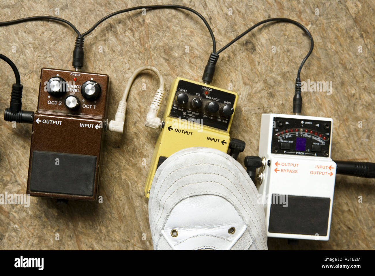 Foot distortion and effect pedals Stock Photo Alamy