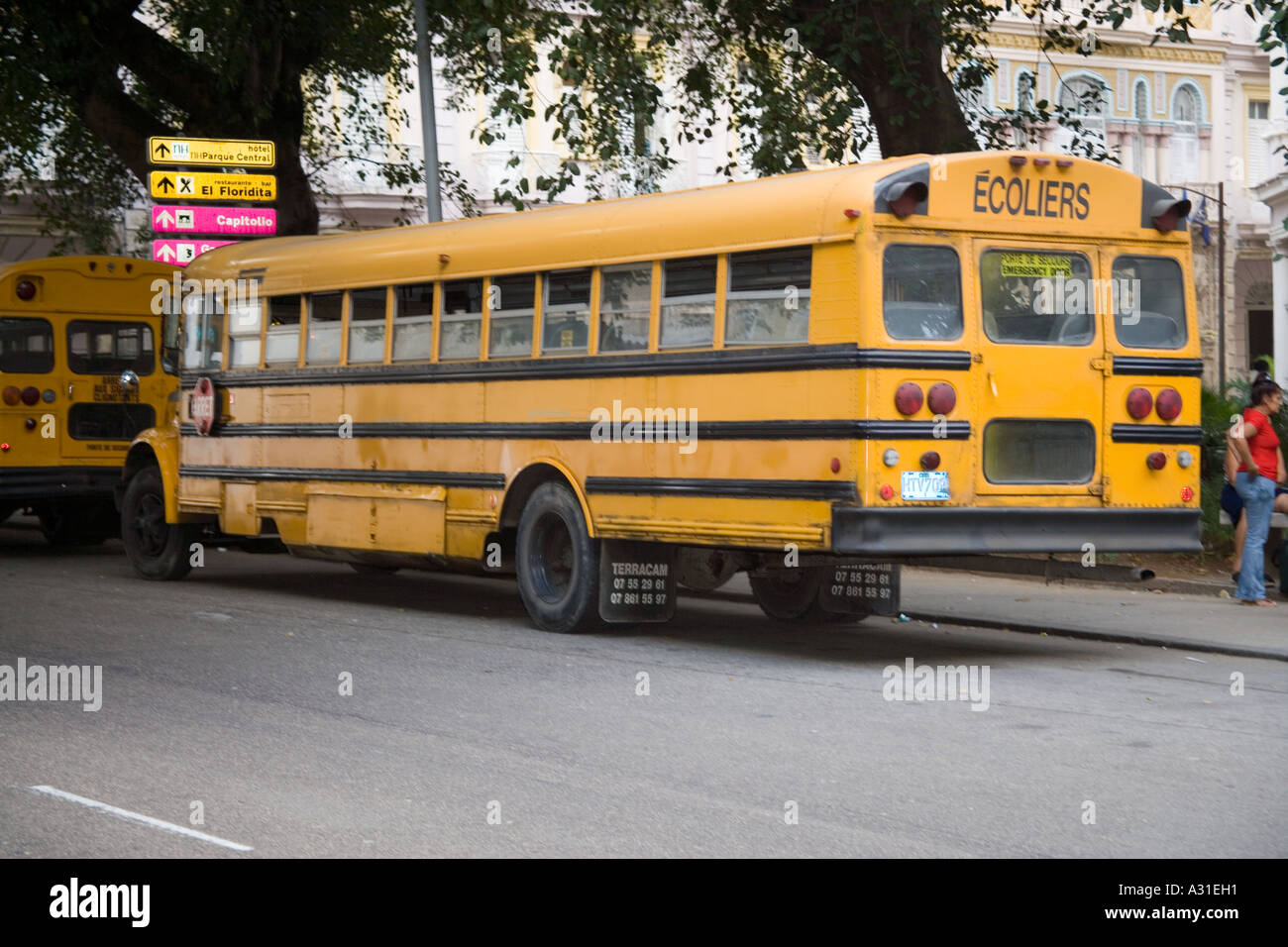 School bus in Central Havana, Cuba Stock Photo
