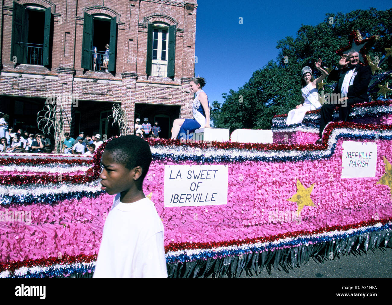 cajun culture louisiana iberia sugar cane festival the lead float with the mayor and miss