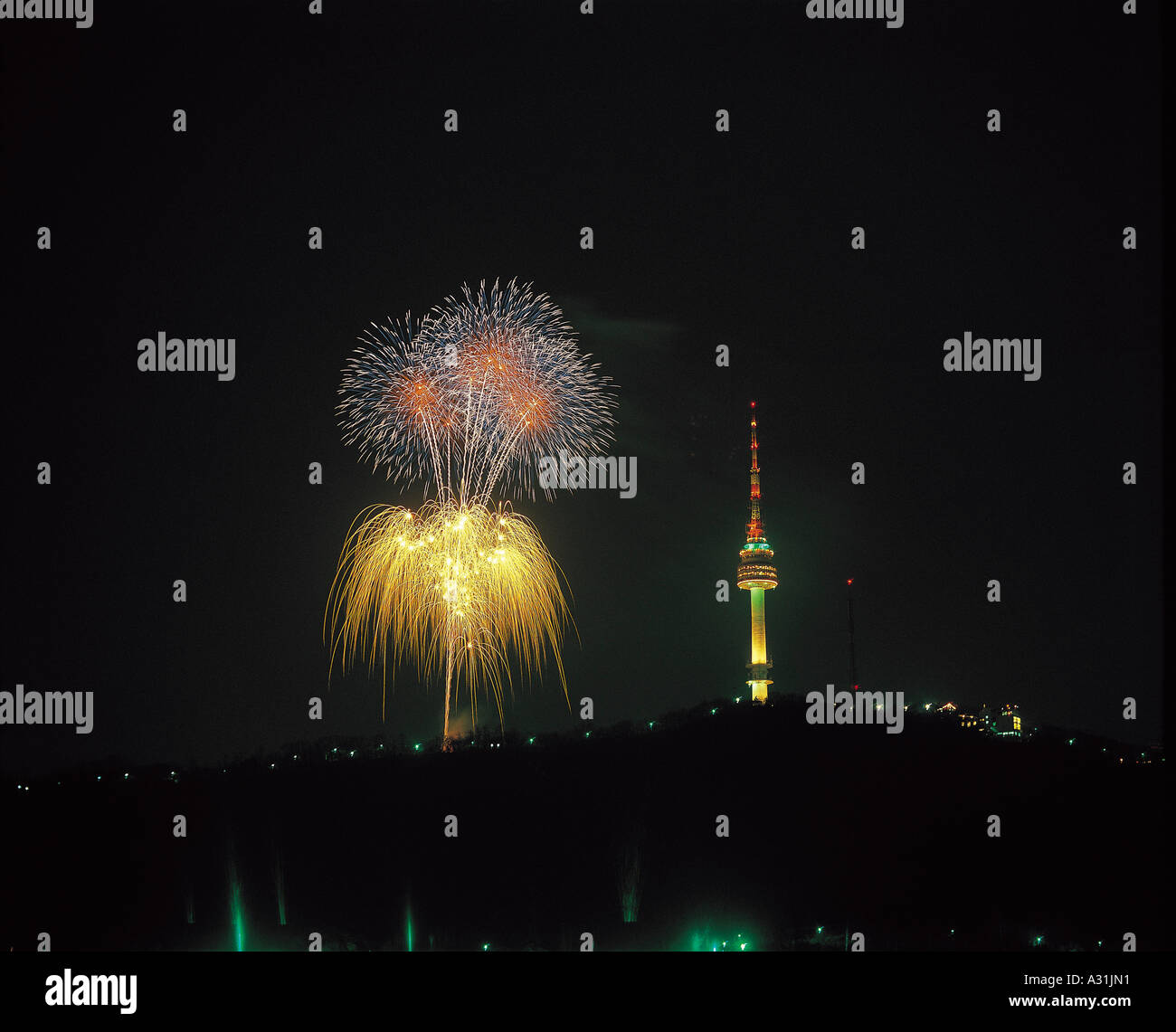 Namsan,Flame,Sparks,Firework,Fireworks,Firework Di Stock Photo
