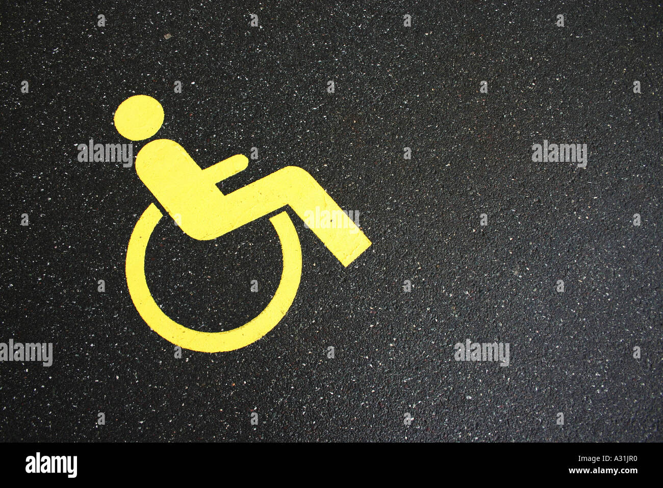 Disabled driver sign on road elevated view Stock Photo