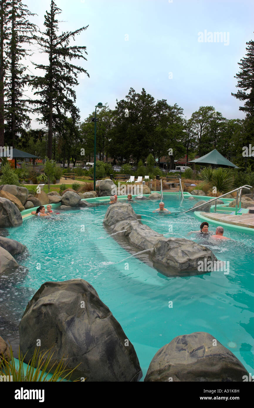 Thermal baths at Hanmer Springs on the South Island of New Zealand. Stock Photo