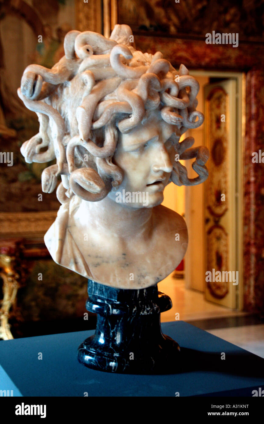 Marble sculpture bust of the goddess Medusa in the Palazzo dei ...