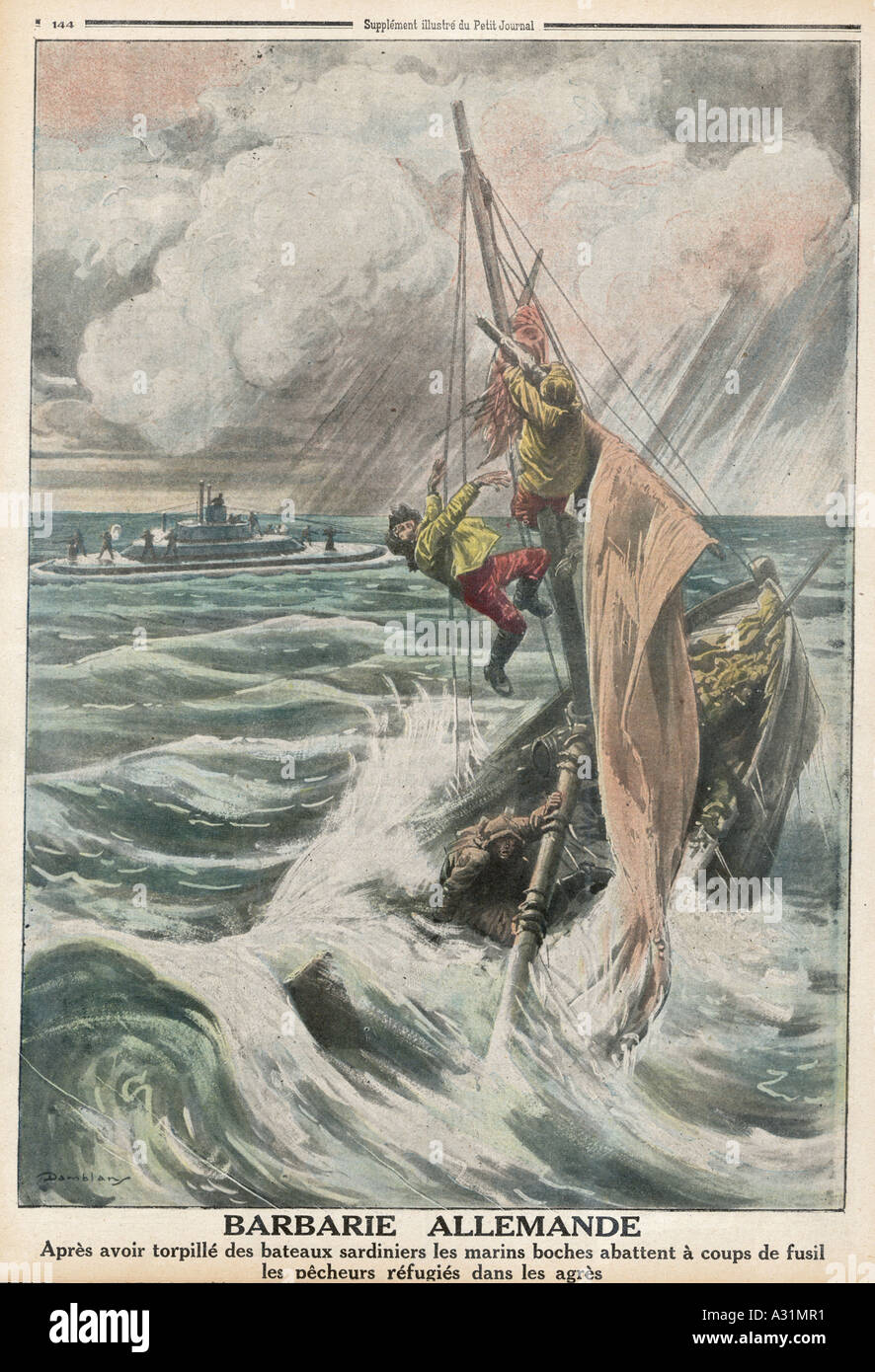 U Boat Shoots Survivors Stock Photo Alamy