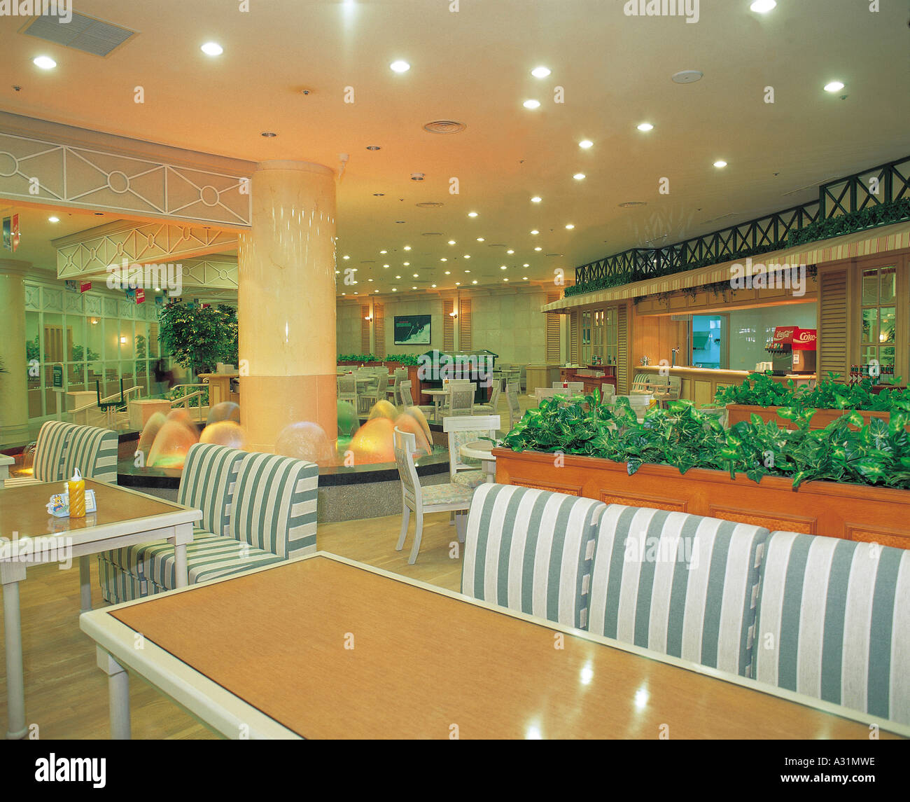 Restaurant Fountain Dining Room Catering Building Stock Photo Alamy