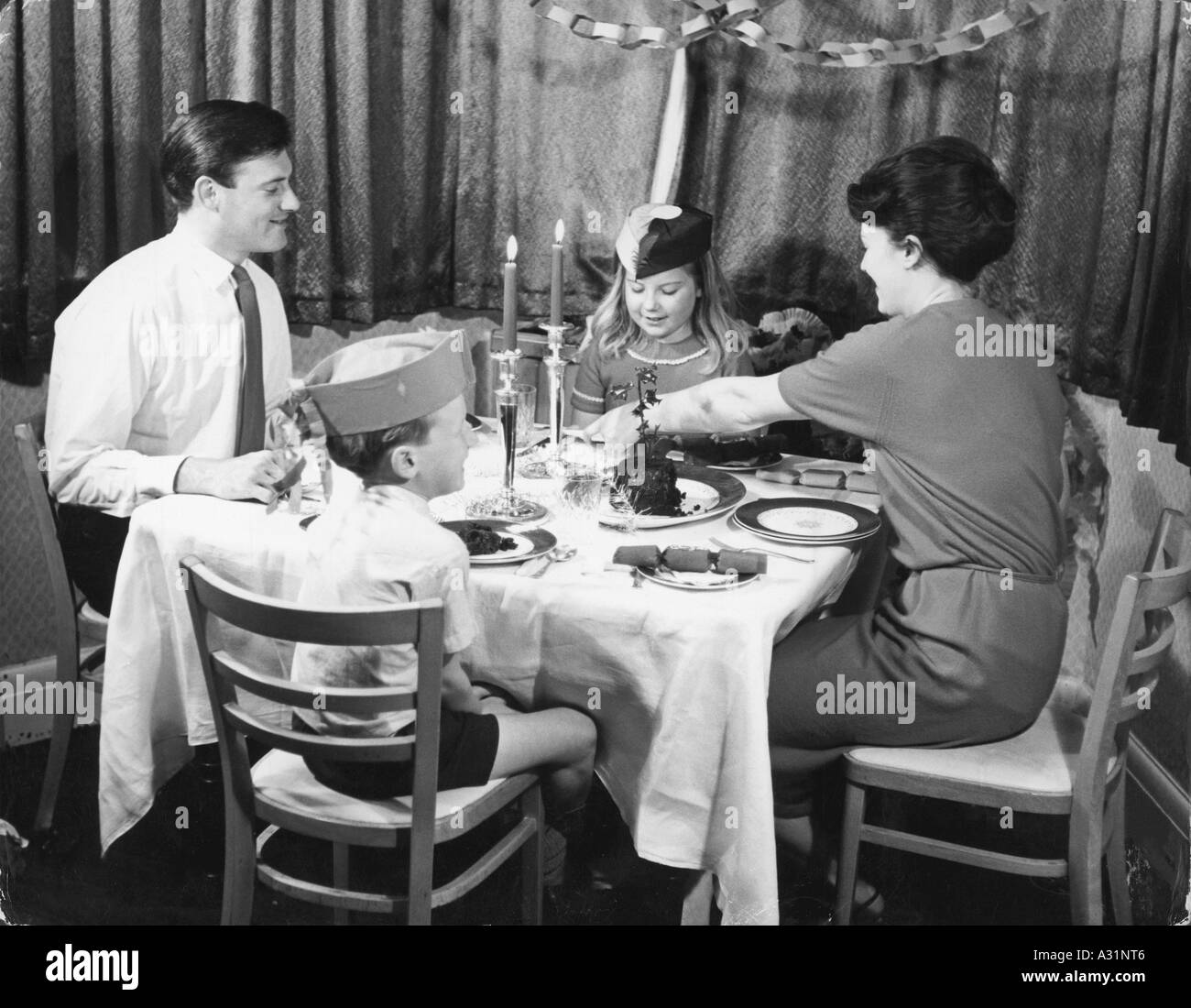 Christmas Dinner 1960s Stock Photo