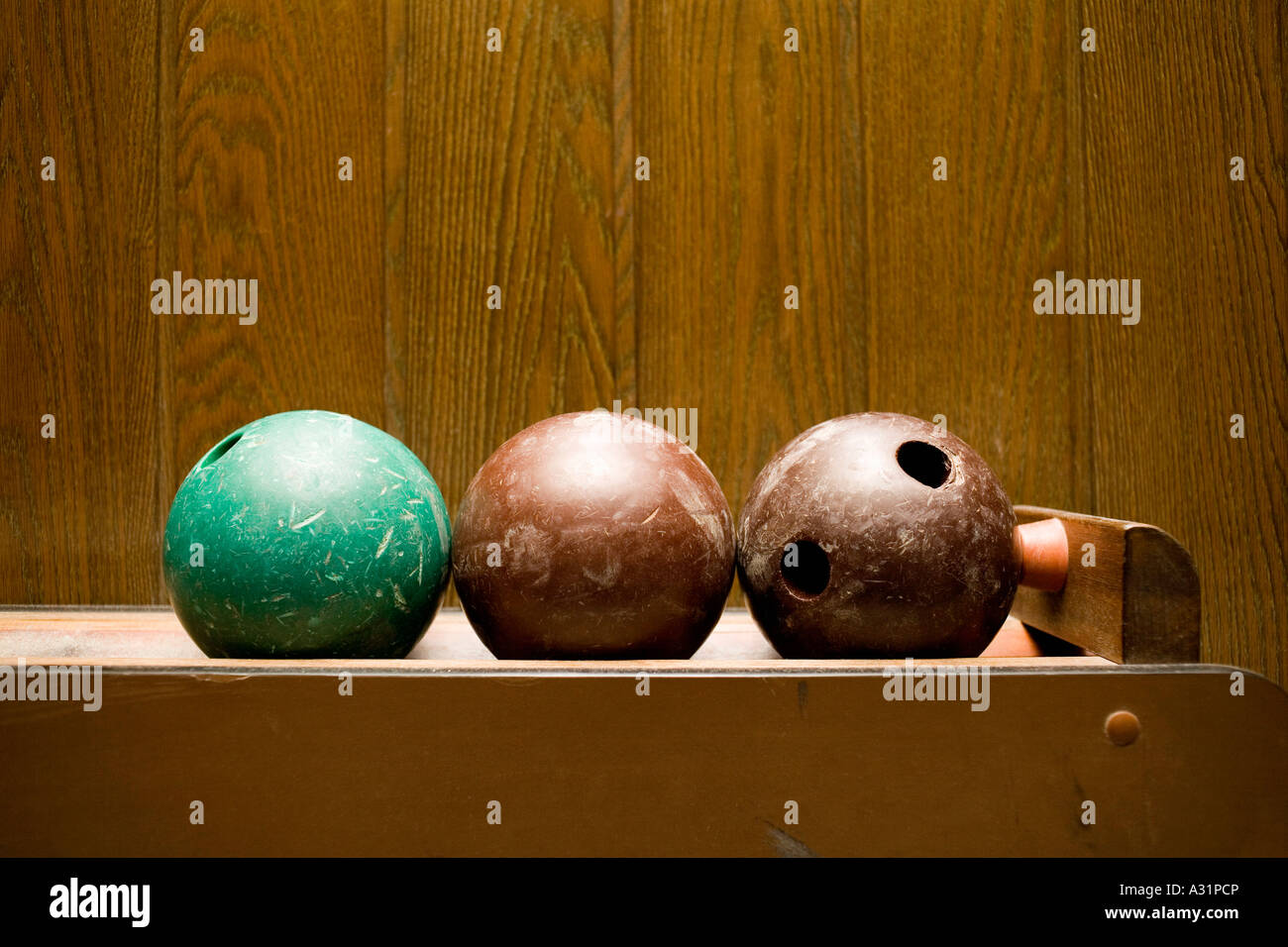 Three bowling balls Stock Photo